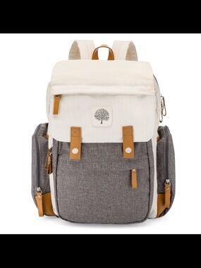Parker Baby Co Birch Bag Diaper Backpack Cream Gray Vegan Leather